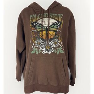 Volcom Brown Butterfly Mushroom Graphic Hoodie Women's Small Fleece
